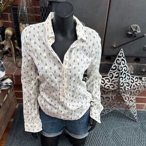 J. Crew Ivory and Navy Printed Button-Down Shirt